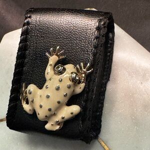 Enameled Gold and cream Frog Brooch Embellished with Silver Warts
